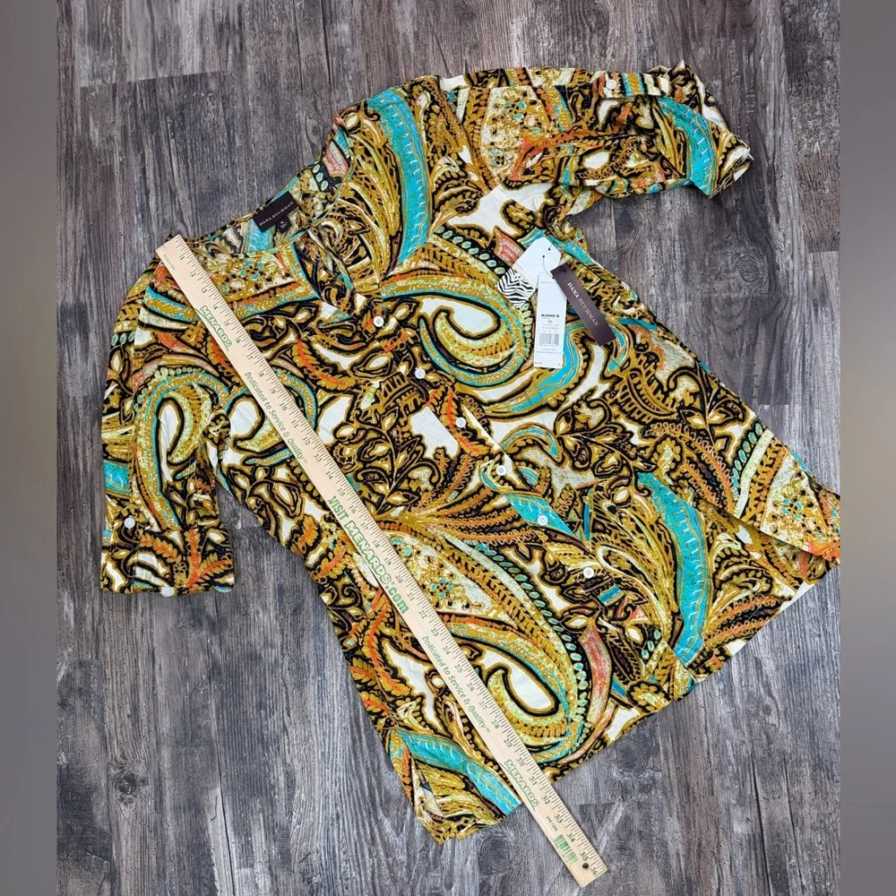 Dana Buchman Women’s Size XL Gold and Blue Paisley Button Top NWT - Picture 6 of 9